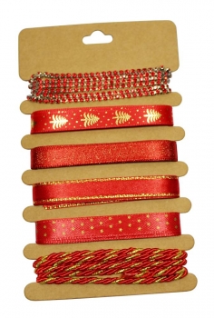 Geschenkband-Set weihnachtlich rot/gold 6er